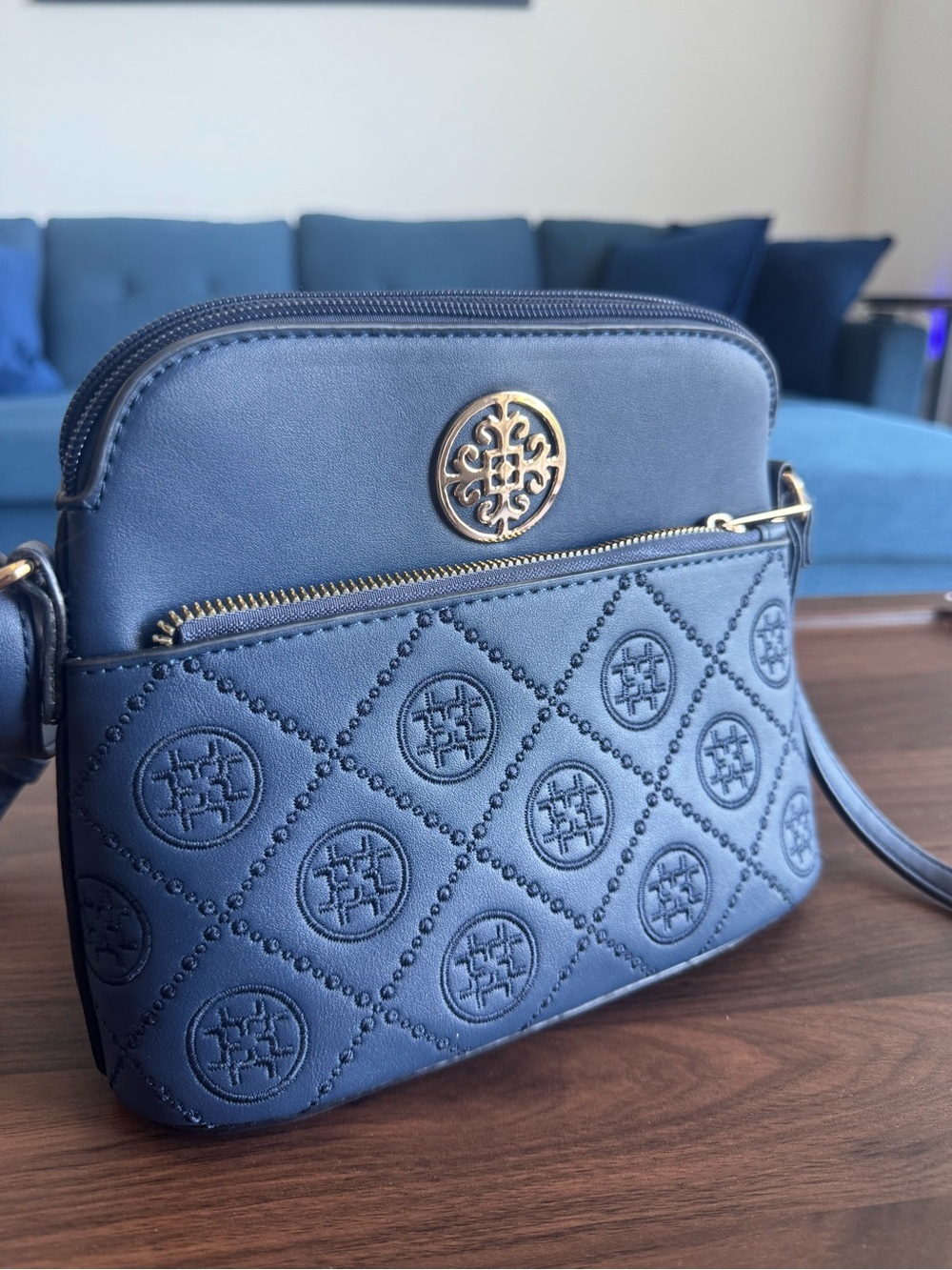 Navy Blue Crossbody Bag with Gold Accent
